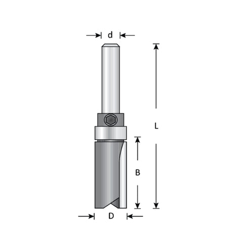 Mèche toupie 3/4'' de diamètre, pointe en carbure, embout modèle avec roulement à billes central, 2 cannelures, tige 1/4'', longueur 2-1/2''