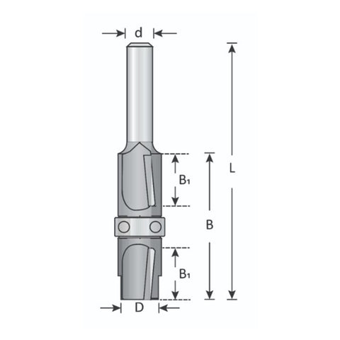 Mèche toupie 1/2'' de diamètre, embout de compression avec roulement à billes, 2 cannelures, tige 1/4'', longueur 2-9/16''