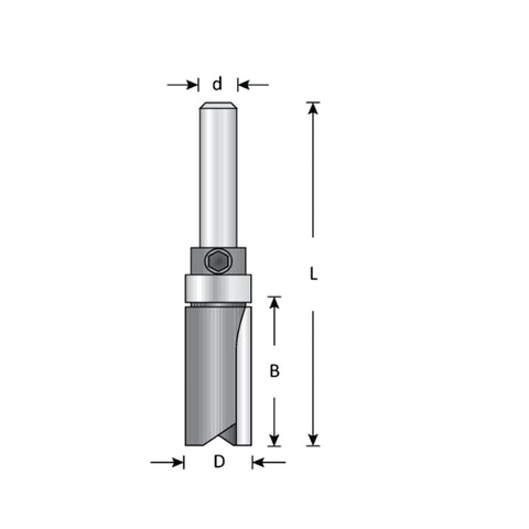 Mèche toupie 1/2'' de diamètre, pointe en carbure, embout modèle avec roulement à billes central, 2 cannelures, tige 1/4'', longueur 2 3/4''