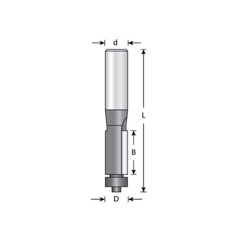 Mèche toupie 1/2'' de diamètre, pointe en carbure, embout affleurant avec roulement à billes, 3 cannelures, tige 1/2'', longueur 3 1/4''