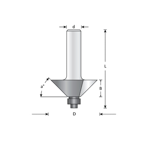 Mèche toupie 1-1/4'' de diamètre, pointe en carbure, embouts chanfreinés avec roulement à billes, 2 cannelures, tige 1/4'', longueur 2''