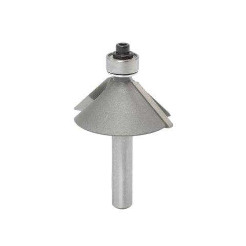 Mèche toupie 1-1/4'' de diamètre, pointe en carbure, embouts chanfreinés avec roulement à billes, 2 cannelures, tige 1/4'', longueur 2''