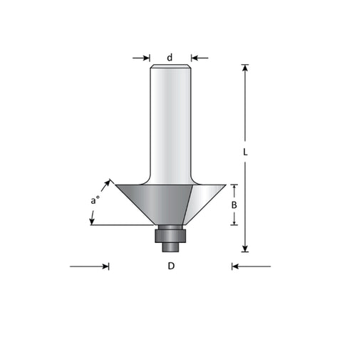 Mèche toupie 2 1/2'' de diamètre, pointe en carbure, embouts chanfreinés avec roulement à billes, 2 cannelures, tige 1/2'', longueur 2 13/16''