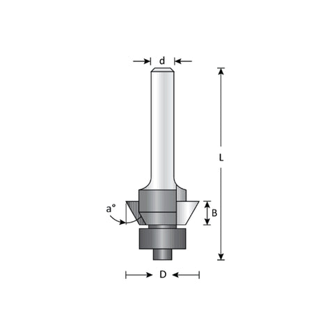 Mèche toupie 5/8'' de diamètre, pointe en carbure, embouts biseautés avec roulement à billes, 2 cannelures, tige 1/4'', longueur 2 1/8''