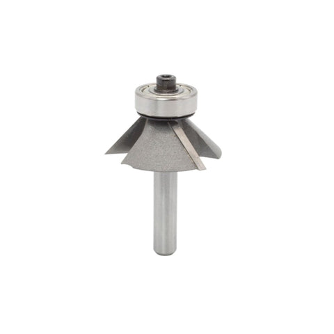 Mèche toupie 1-7/16'' de diamètre, pointe en carbure, embouts biseautés avec roulement à billes, 3 cannelures, tige 1/4'', longueur 1 7/8''
