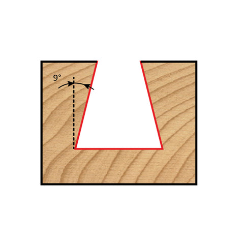 Mèche toupie 3/8'' de diamètre, pointe en carbure, embout à queue d'aronde, 2 cannelures, RH, tige 1/4'', longueur 1 5/8''