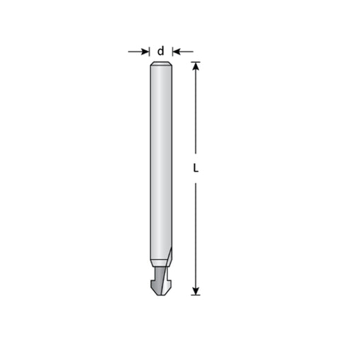 Mèche toupie 7/32'' de diamètre, carbure monobloc, embout droit Seal, 2 cannelures, tige 1/4'', longueur 2 9/16''