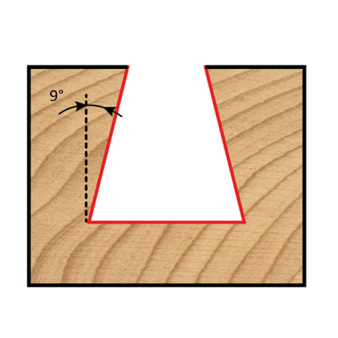 Mèche toupie 3/8'' de diamètre, pointe en carbure, embout à queue d'aronde, 2 cannelures, RH, tige 1/2'', longueur 2 1/8''