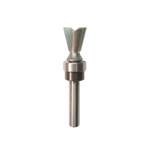 Mèche toupie 1/2'' de diamètre, pointe en carbure, embout à queue d'aronde avec roulement à billes, 2 cannelures, tige de 1/4'', longueur de 2 1/4''