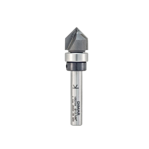 Mèche toupie 1/2'' de diamètre, pointe en carbure, embout à rainure en V avec roulement à billes, 2 cannelures, tige 1/4'', longueur 2''