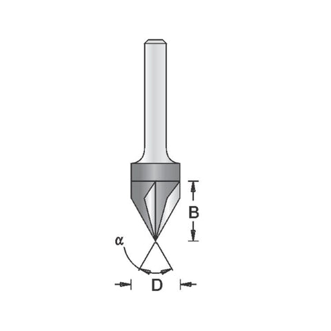 Mèche à graver, 9/16'' de diamètre, carbure monobloc,  3 cannelures, tige 1/4'', longueur 2 1/4''