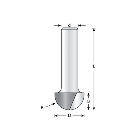 Mèche toupie 1/4'' de diamètre, pointe en carbure, embout pour boîte de noyau, 2 cannelures, tige 1/4'', longueur 1 3/4''