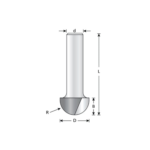 Mèche toupie 3/8'' de diamètre, pointe en carbure, embout à noyau, 2 cannelures, tige 1/4'', longueur 1 1/2''