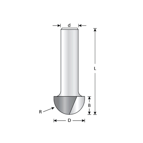 Mèche toupie 1/2'' de diamètre, pointe en carbure, embout pour boîte de noyau, 2 cannelures, tige de 1/4'', longueur de 1 1/2''
