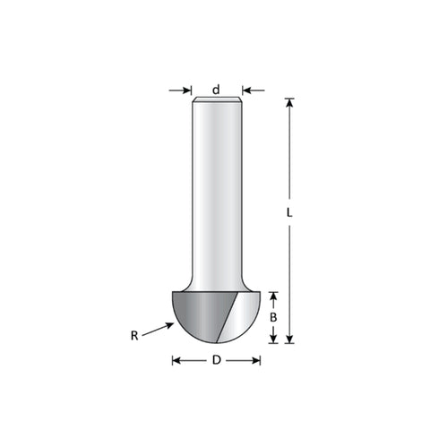 Mèche toupie 5/8'' de diamètre, pointe en carbure, embout pour boîte de noyau, 2 cannelures, tige 1/4'', longueur 1 1/2''