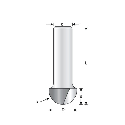 Mèche toupie 7/8'' de diamètre, pointe en carbure, embout à noyau, 2 cannelures, tige 1/2'', longueur 2''