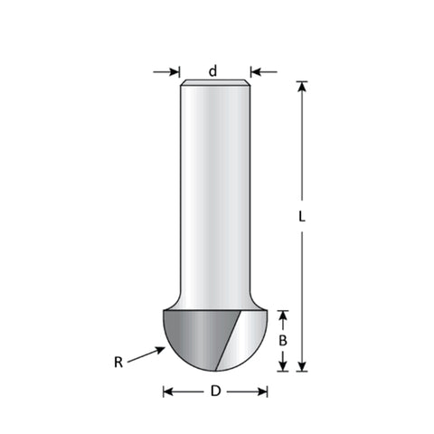 Mèche toupie 3/8'' de diamètre, pointe en carbure, embout à noyau, 2 cannelures, tige 1/2'', longueur 1 7/8''