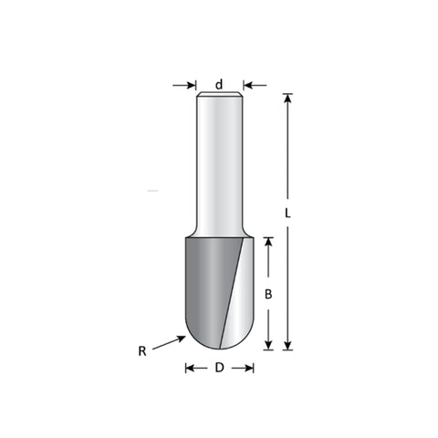 Mèche toupie 3/4'' de diamètre, pointe en carbure, embout pour boîte de noyau, 2 cannelures, tige 1/2'', longueur 2 3/4''