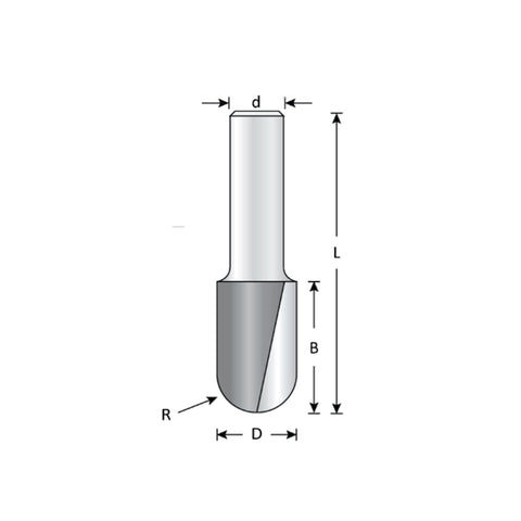 Mèche toupie 1'' de diamètre, pointe en carbure, embout à noyau, 2 cannelures, tige 1/2'', longueur 2 3/4''