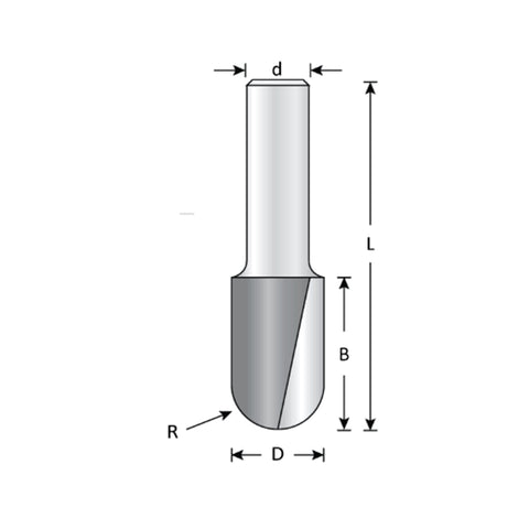Mèche toupie 1/2'' de diamètre, pointe en carbure, embout pour boîte de noyau, 2 cannelures, tige 1/2'', longueur 2 3/4''