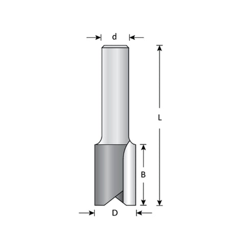 Mèche toupie 1/2'' de diamètre, pointe en carbure, embout droit, 2 cannelures, tige 1/4'', longueur 2''