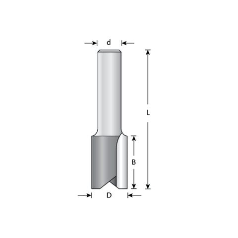 Mèche toupie 1/16'' de diamètre, pointe en carbure, embout droit, 2 cannelures, tige 1/4'', longueur 1 7/8''