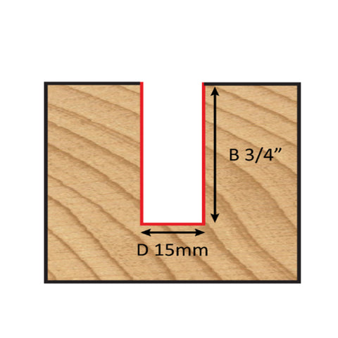 Mèche toupie 15 mm de diamètre, pointe en carbure, embout droit, 2 cannelures, tige 1/4'', longueur 2''