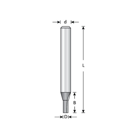 Mèche toupie 15 mm de diamètre, pointe en carbure, embout droit, 2 cannelures, tige 1/4'', longueur 2''