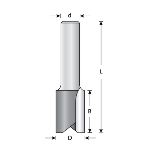 Mèche toupie 1/8'' de diamètre, pointe en carbure, embout droit, 2 cannelures, tige 1/4'', longueur 2''