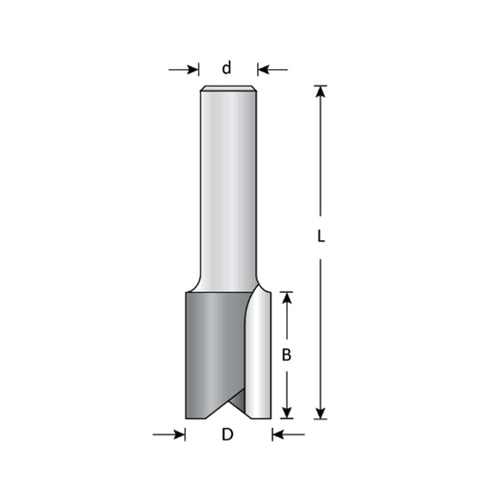 Couteau toupie 1/4'' de diamètre, pointe en carbure, embout droit, 2 cannelures, tige 1/4'', longueur 2''