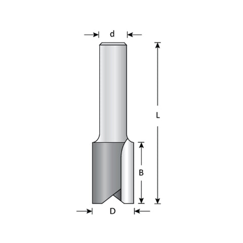 Mèche toupie 1/4'' de diamètre, pointe en carbure, embout droit, 2 cannelures, tige 1/4'', longueur 2''
