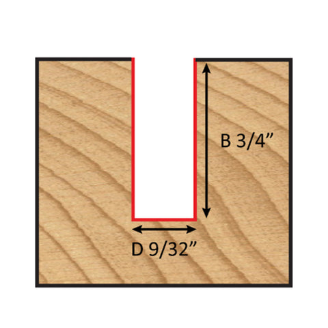 Mèche toupie 9/32'' de diamètre, pointe en carbure, embout droit, 2 cannelures, tige 1/4'', longueur 2''