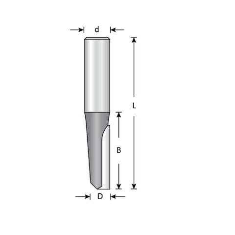 Mèche toupie 3/8'' de diamètre, pointe en carbure, embout droit, 1 flûte, tige 3/8'', longueur 2 11/16''