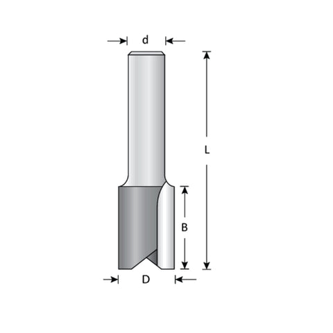 Couteau toupie 10 mm de diamètre, pointe en carbure, embout droit, 2 cannelures, tige 1/2'', longueur 2 1/2''