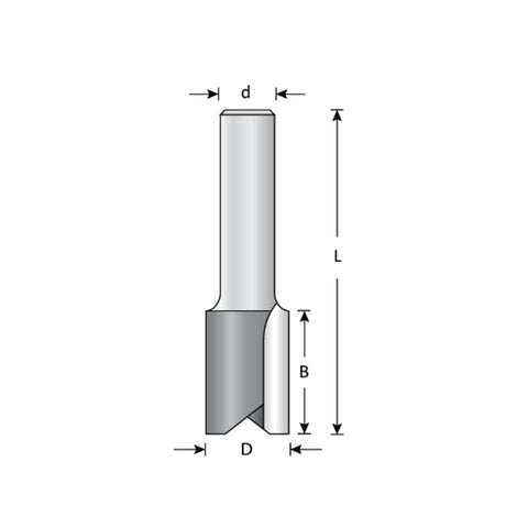 Mèche toupie 7/16'' de diamètre, pointe en carbure, embout droit, 2 cannelures, tige 1/2'', longueur 2 5/8''
