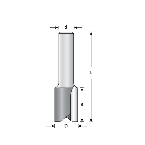 Mèche toupie 1/2'' de diamètre, pointe en carbure, embout droit, 2 cannelures, tige 1/2'', longueur 2 5/8''