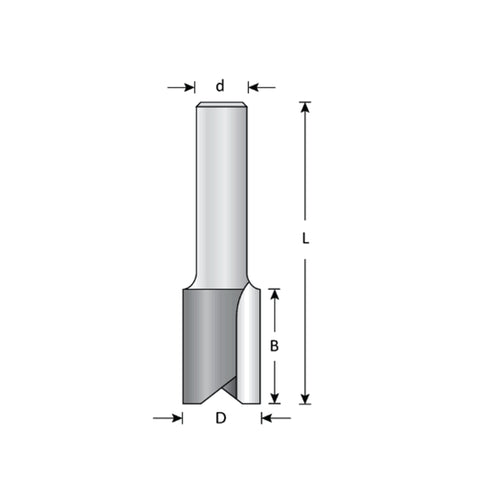 Mèche toupie 1'' de diamètre, pointe en carbure, embout droit, 2 cannelures, tige 1/2'', longueur 2 5/8''
