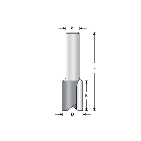 Mèche toupie 3/4'' de diamètre, pointe en carbure, embout droit, 2 cannelures, tige 1/4'', longueur 2 1/4''