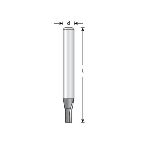Mèche toupie 1/8'' de diamètre, pointe en carbure, embout droit Seal, 2 cannelures, tige 1/4'', longueur 2 3/16''