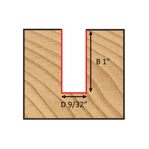 Mèche toupie 9/32'' de diamètre, pointe en carbure, embout droit, 2 cannelures, tige 1/4'', longueur 2 1/4''