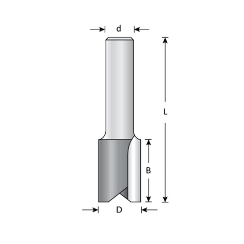 Mèche toupie 9/32'' de diamètre, pointe en carbure, embout droit, 2 cannelures, tige 1/4'', longueur 2 1/4''