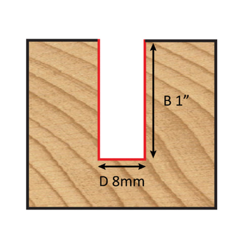 Mèche toupie 8 mm de diamètre, pointe en carbure, embout droit, 2 cannelures, tige 1/4'', longueur 2 1/4''