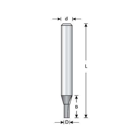 Mèche toupie 8 mm de diamètre, pointe en carbure, embout droit, 2 cannelures, tige 1/4'', longueur 2 1/4''