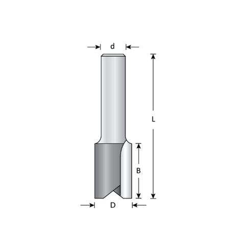 Mèche toupie 3/8'' de diamètre, pointe en carbure, embout droit, 2 cannelures, tige 1/2'', longueur 2 3/4''