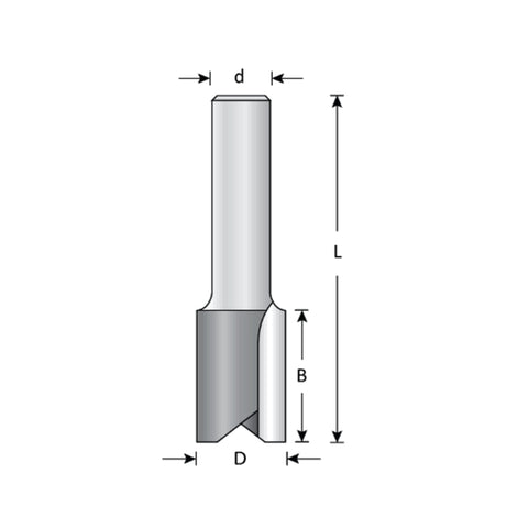 Mèche toupie 9/16'' de diamètre, pointe en carbure, embout droit, 2 cannelures, tige 1/2'', longueur 2 7/8''