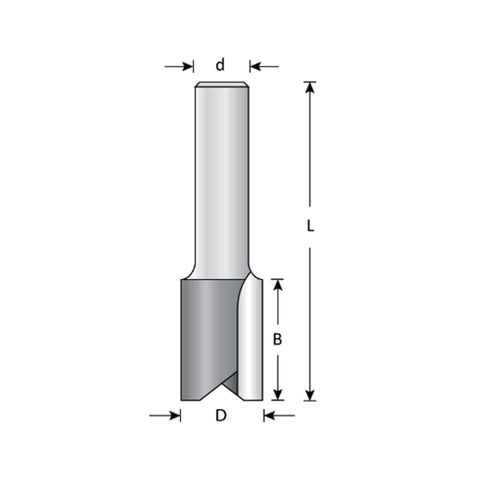 Mèche toupie 21/32'' de diamètre, pointe en carbure, embout droit, 2 cannelures, tige 1/2'', longueur 2 7/8''