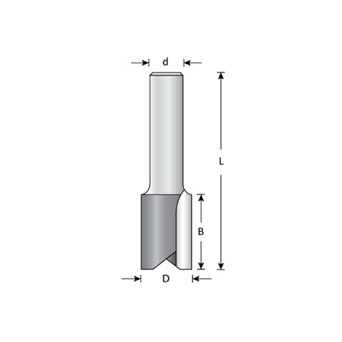 Mèche toupie 13/16'' de diamètre, pointe en carbure, embout droit, 2 cannelures, tige 1/2'', longueur 2 7/8''