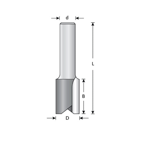 Mèche toupie 1'' de diamètre, pointe en carbure, embout droit, 2 cannelures, tige 1/2'', longueur 2 7/8''