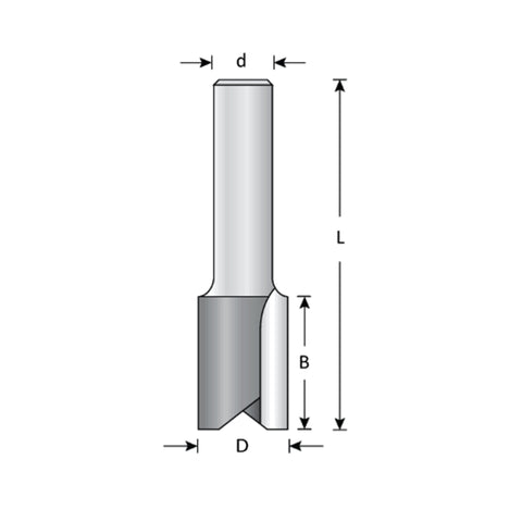 Mèche toupie 1-1/4'' de diamètre, pointe en carbure, embout droit, 2 cannelures, tige 1/2'', longueur 2 7/8''