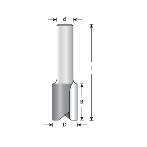 Mèche toupie 1/2'' de diamètre, pointe en carbure, embout droit, 2 cannelures, tige 1/4'', longueur 2 1/2''